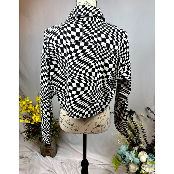 Elodie Cropped Psychedelic Mesmerizing Jacket Black & White M - Picture 7 of 11